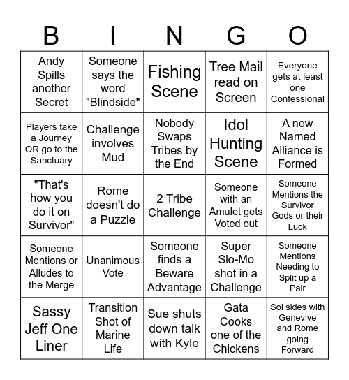 Survivor 47 Episode 5 Bingo Card