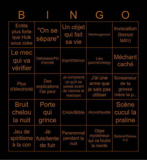 Bingo • Horreur III Bingo Card