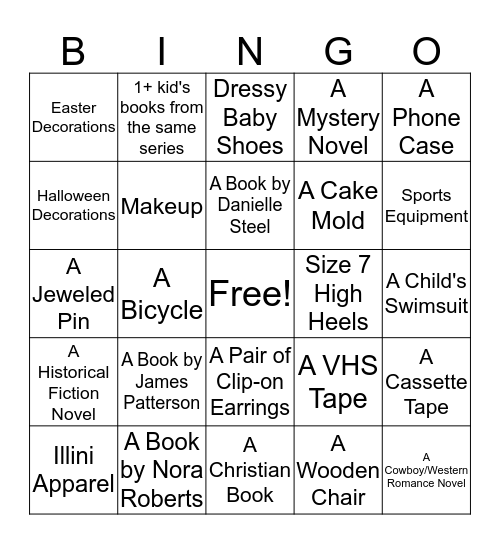Garage Sale Bingo Card