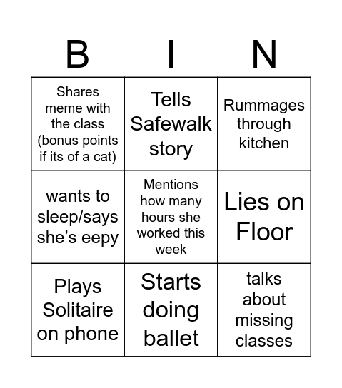 Calliope Bingo Card