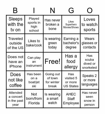 Meet Your Cohort Bingo Card