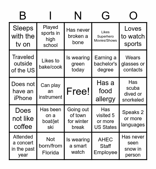 Meet Your Cohort Bingo Card