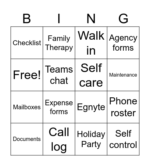 FSA Bingo Card