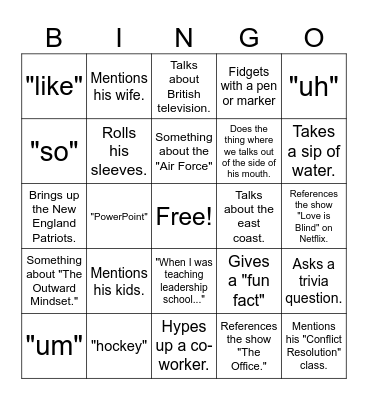 Oliver's Presentation Bingo Card