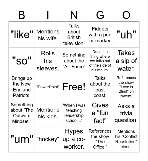 Oliver's Presentation Bingo Card