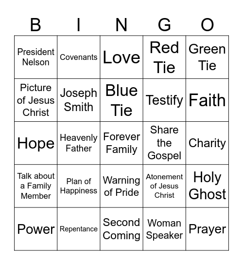 General Conference Bingo Card