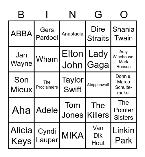 MUZIEKBINGO STAND BY TEAM Bingo Card