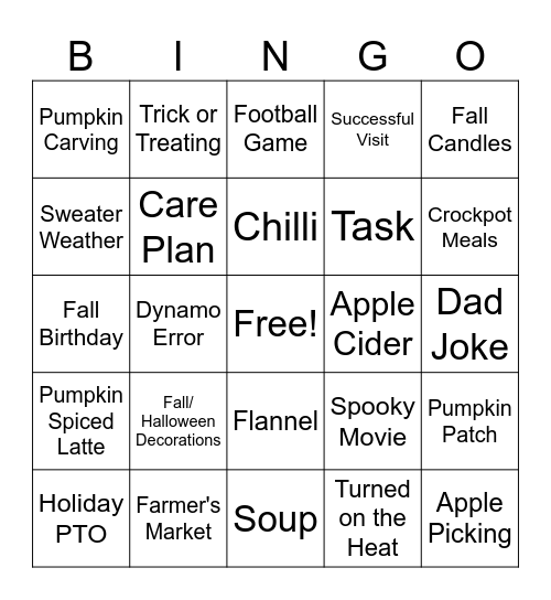 Fall Bingo Card