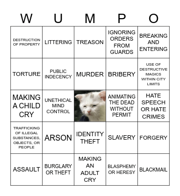 "I crit a kid" WUMPO Bingo Card
