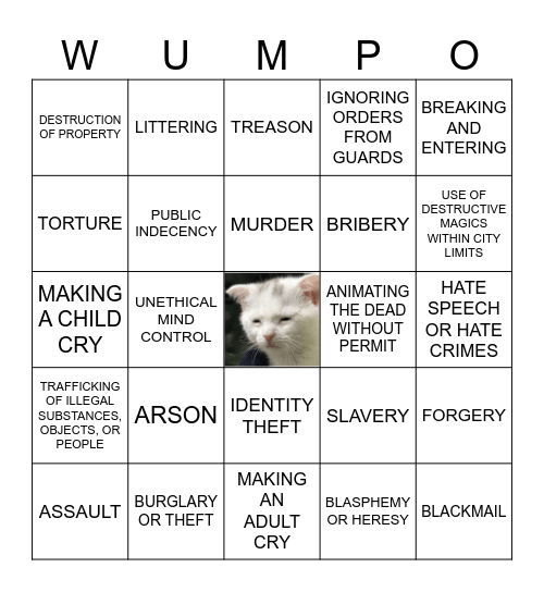 "I crit a kid" WUMPO Bingo Card