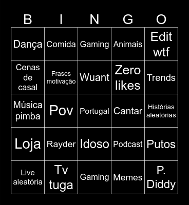 Tik tok bingo Card
