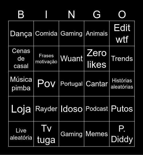 Tik tok bingo Card