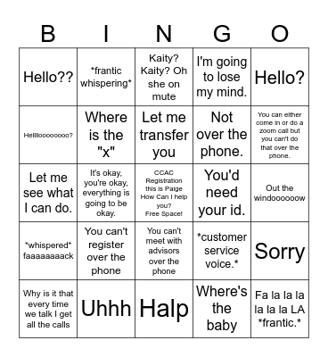 Paige's Work Bingo Card