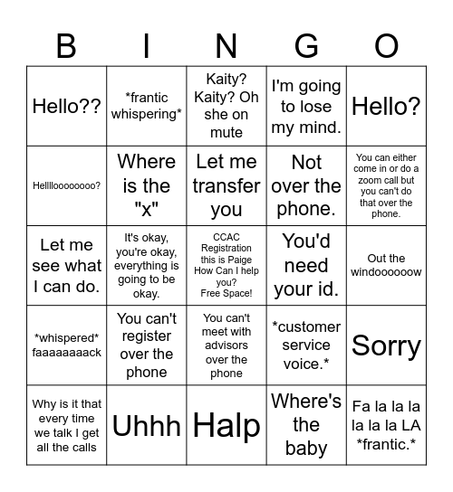 Paige's Work Bingo Card