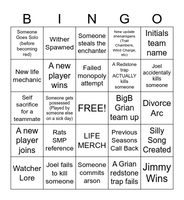 Life Series Bingo Card