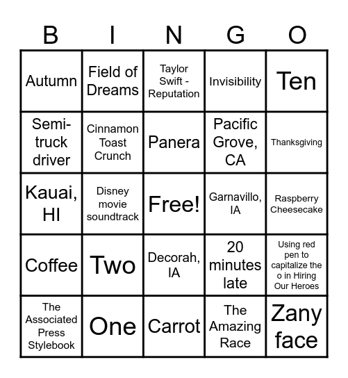 Farewell to Michelle! Bingo Card