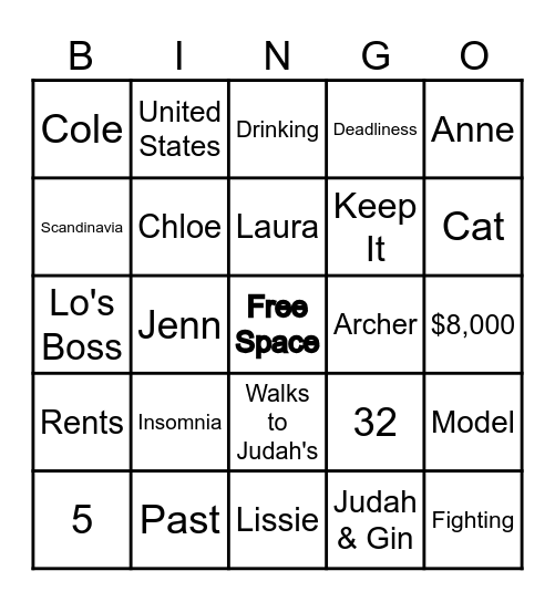 The Woman in Cabin 10 Bingo Card