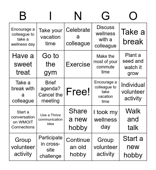 US MI Wellness Bingo Card