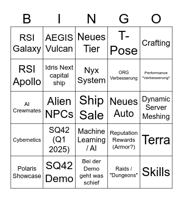 CitizenCon 2954 Bingo Card
