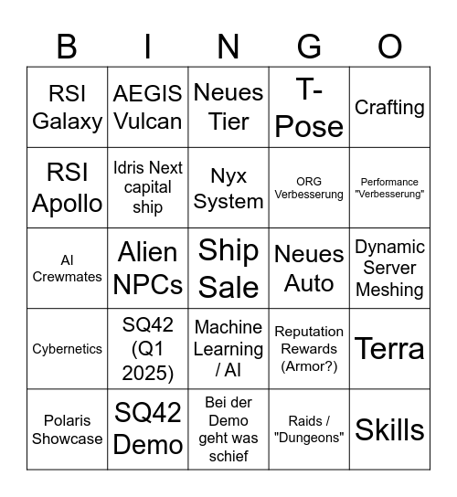 CitizenCon 2954 Bingo Card