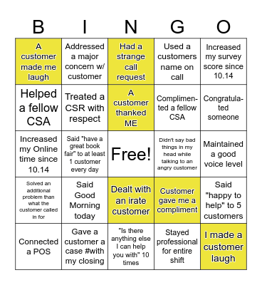 Special Ops Bingo Card