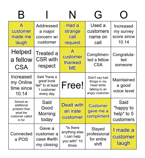 Special Ops Bingo Card