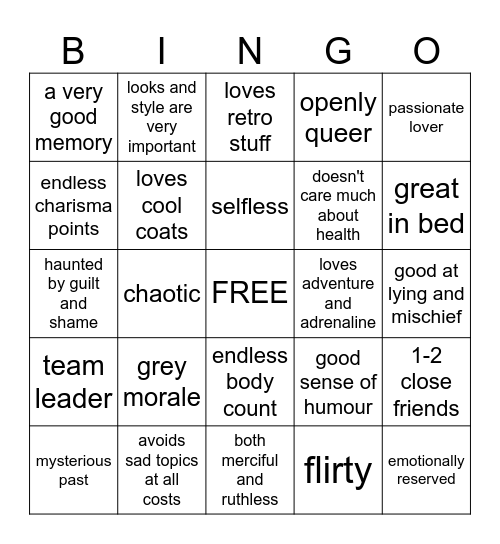 Captain Jack Harkness Kinnie Bingo Card