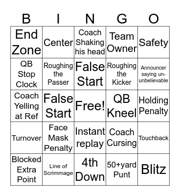 2017 Super Bowl Bingo Card