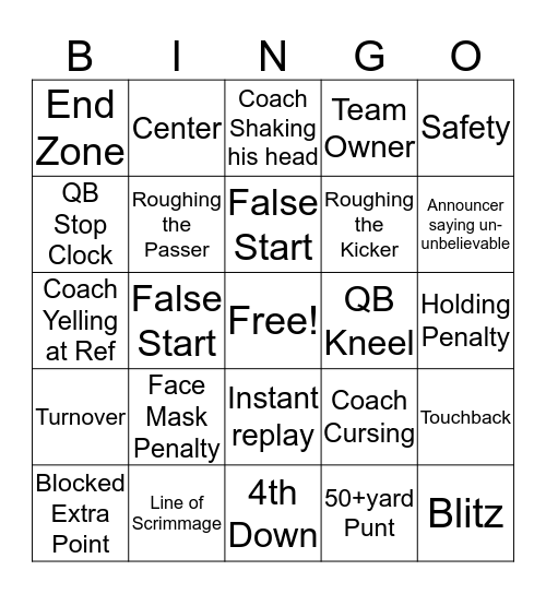 2017 Super Bowl Bingo Card