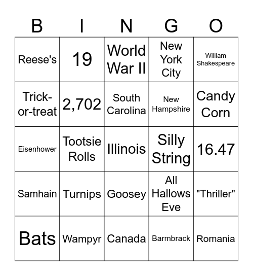 Halloween Fun Fact Bingo Card