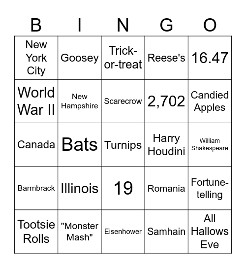 Halloween Fun Fact Bingo Card