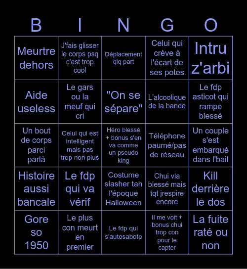 Slasher Bingo Card