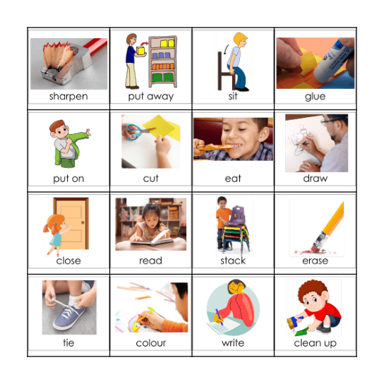 School Verbs Bingo Card