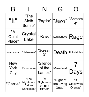 Halloween Movie Trivia Bingo Card