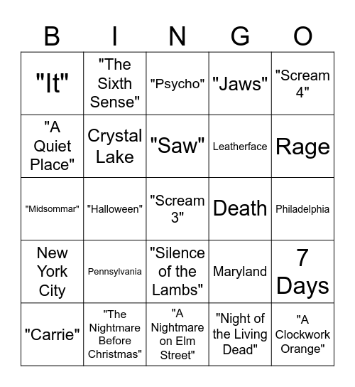 Halloween Movie Trivia Bingo Card