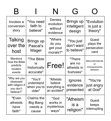 Theist Debate Bingo Card