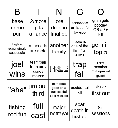 life series 6 Bingo Card