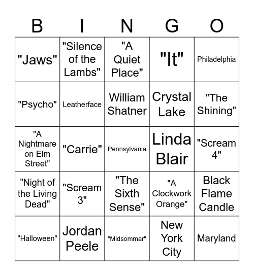 Halloween Movie Trivia Bingo Card