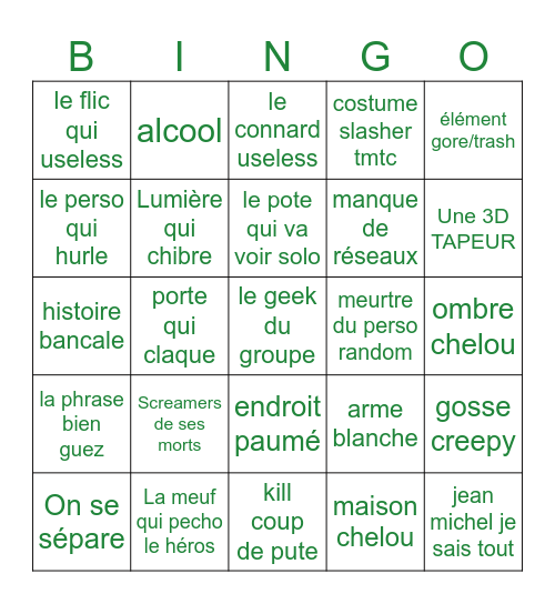 Bingo film d'horreur Bingo Card