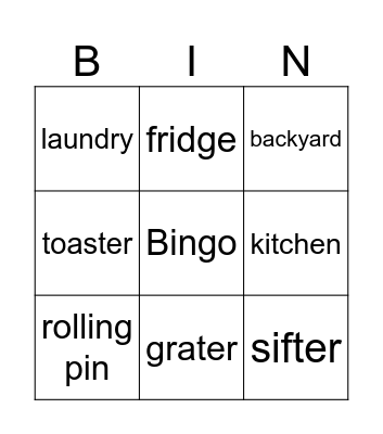 House + Kitchen + Utensils Bingo Card