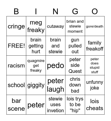 family guy Bingo Card
