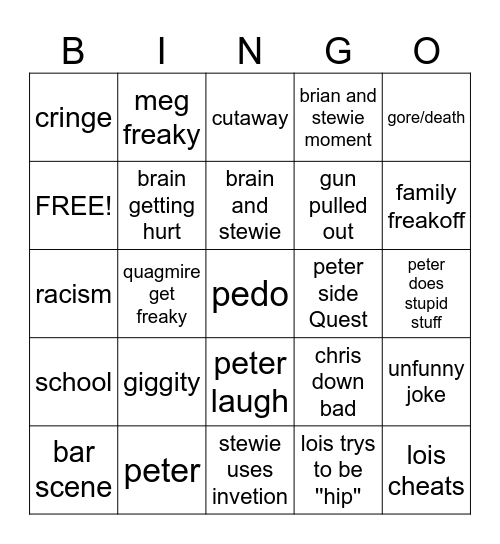 family guy Bingo Card