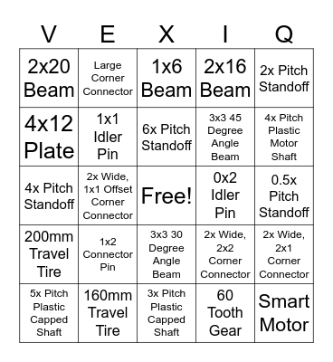 VEX IQ Parts Bingo Card