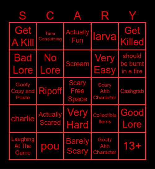 Horror Game Bingo Card