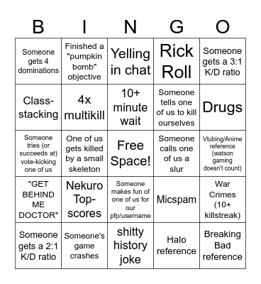 Scream Fortress 2024 Bingo Card