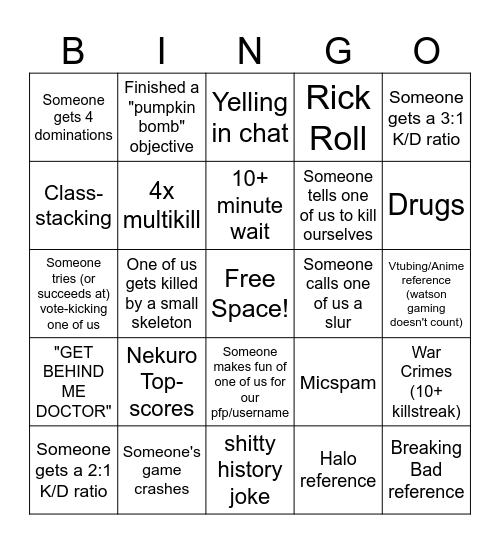 Scream Fortress 2024 Bingo Card