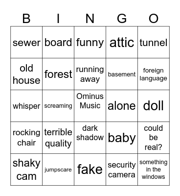 Bad Youtube Horror Bingo Card