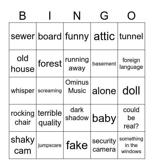 Bad Youtube Horror Bingo Card