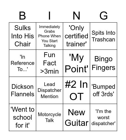 Garrison Bingo Card