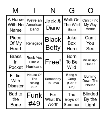 Classic Rock 1 Bingo Card